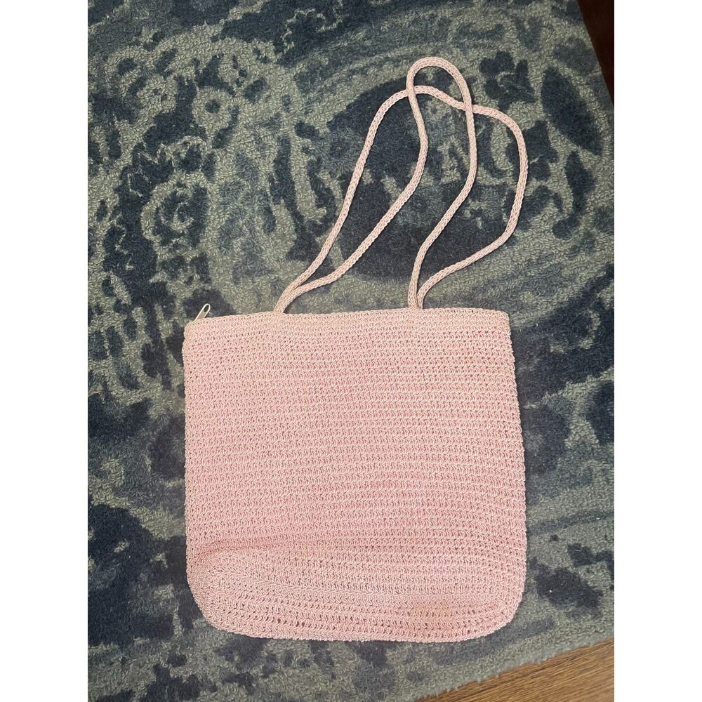 Pink Purse Flower Detail Crochet Inspired Shoulder Bag Garden Granny Whimsy - Picture 9 of 11